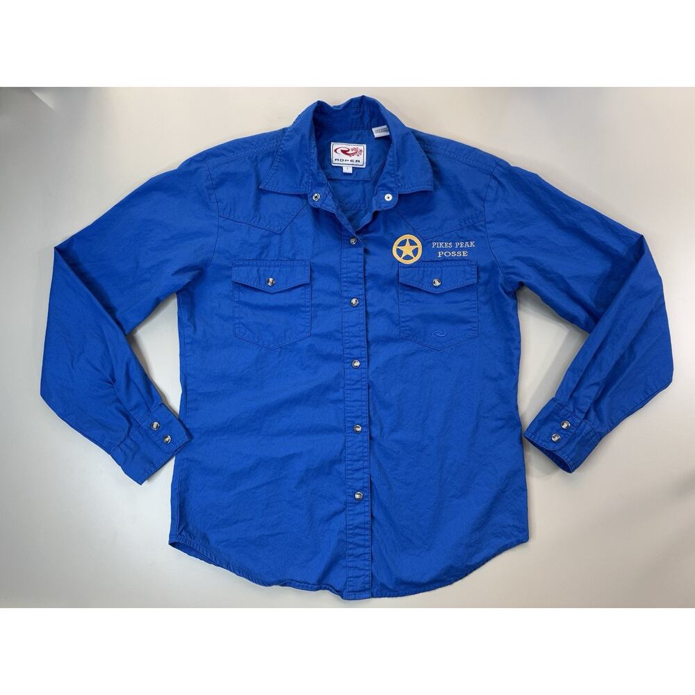 Roper Womens Pearl Snap Shirt Sm Blue Western Cotton Rodeo Ranger Cowboy Country